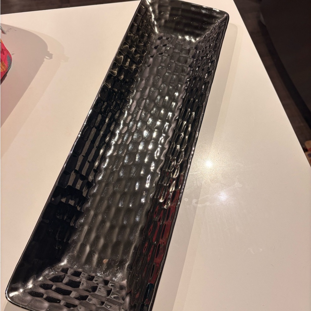 Silver Textured Ceramic Serving Tray